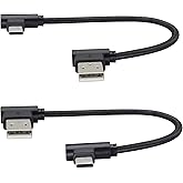 HCFeng Double Elbow Type C Cable Right Angle Nylon Braided USB 2.0A to USB C Cable Type C 90°to USB A 90°Left Elbow Fast Charging Cable Compatible with USB C Port Device [2Pack/0.6ft]