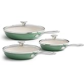 Redchef Nonstick 6-Piece Fry Pan Set, 8, 9.5, and 11 Inch Frying Pans with Tempered Glass Lids, Stay-Cool Handles, Dishwasher & Oven Safe, Induction Safe, Compatible with All Cooktops, Green