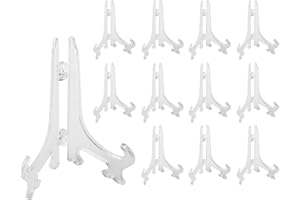 Super Z Outlet Clear Plastic Easels, 3.5” Mini Display Stands for Light Items – 3 oz Capacity Holders for Place Cards, Small Photos, Trading Cards, Table Numbers, and Crafts (12 Pack)