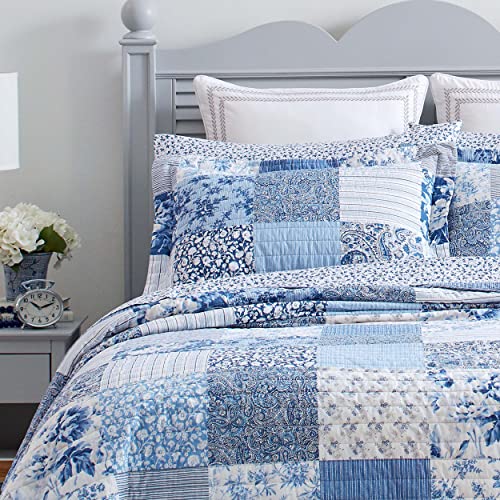 Laura Ashley Queen Quilt Set, Reversible Cotton Bedding with Matching