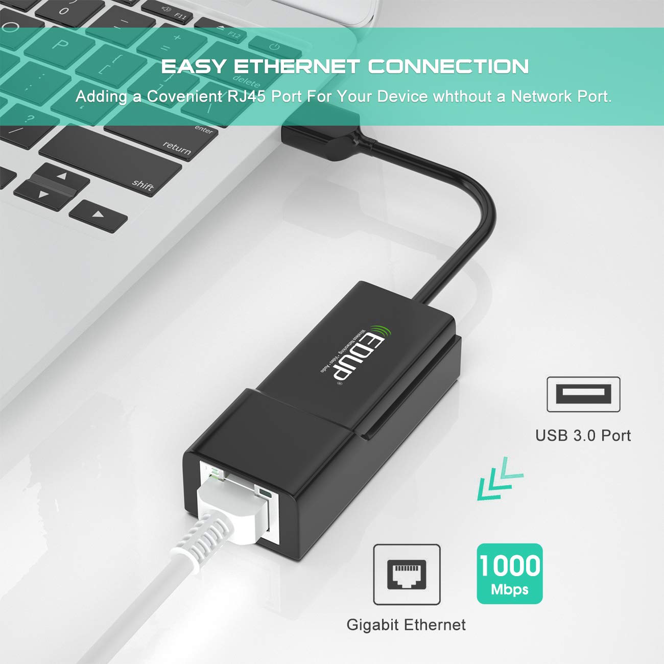 EDUP Network Adapter USB 3.0 to Ethernet RJ45 LAN Gigabit Adapter for 10/100/1000Mbps Ethernet Supports Nintendo Switch Asix AX88179 Chipset
