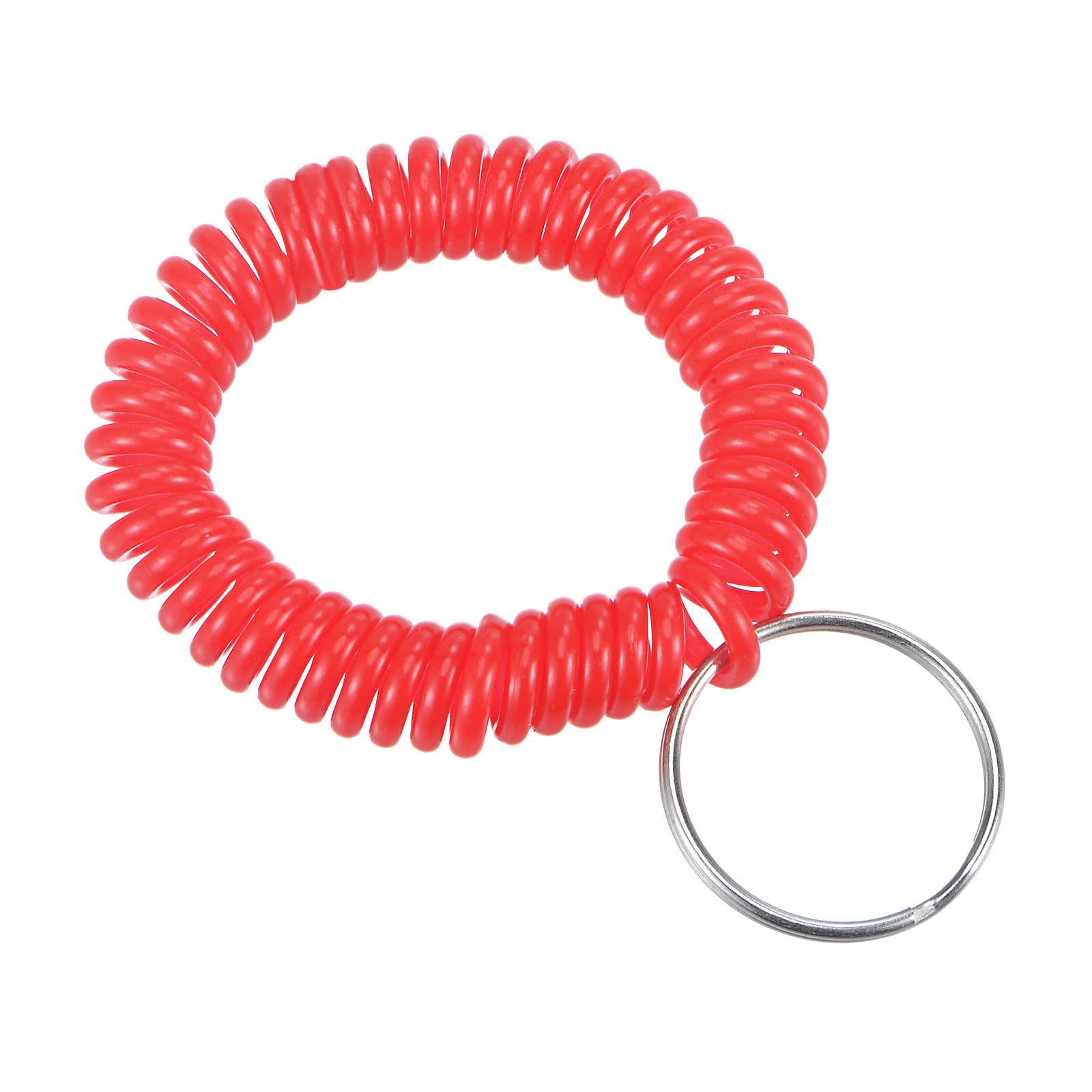 PATIKIL Spiral Keychain, 4 Pack Plastic Wrist Coil Keyring Wristband Stretchable Key Holder Lanyard for Sports Outdoor, Red