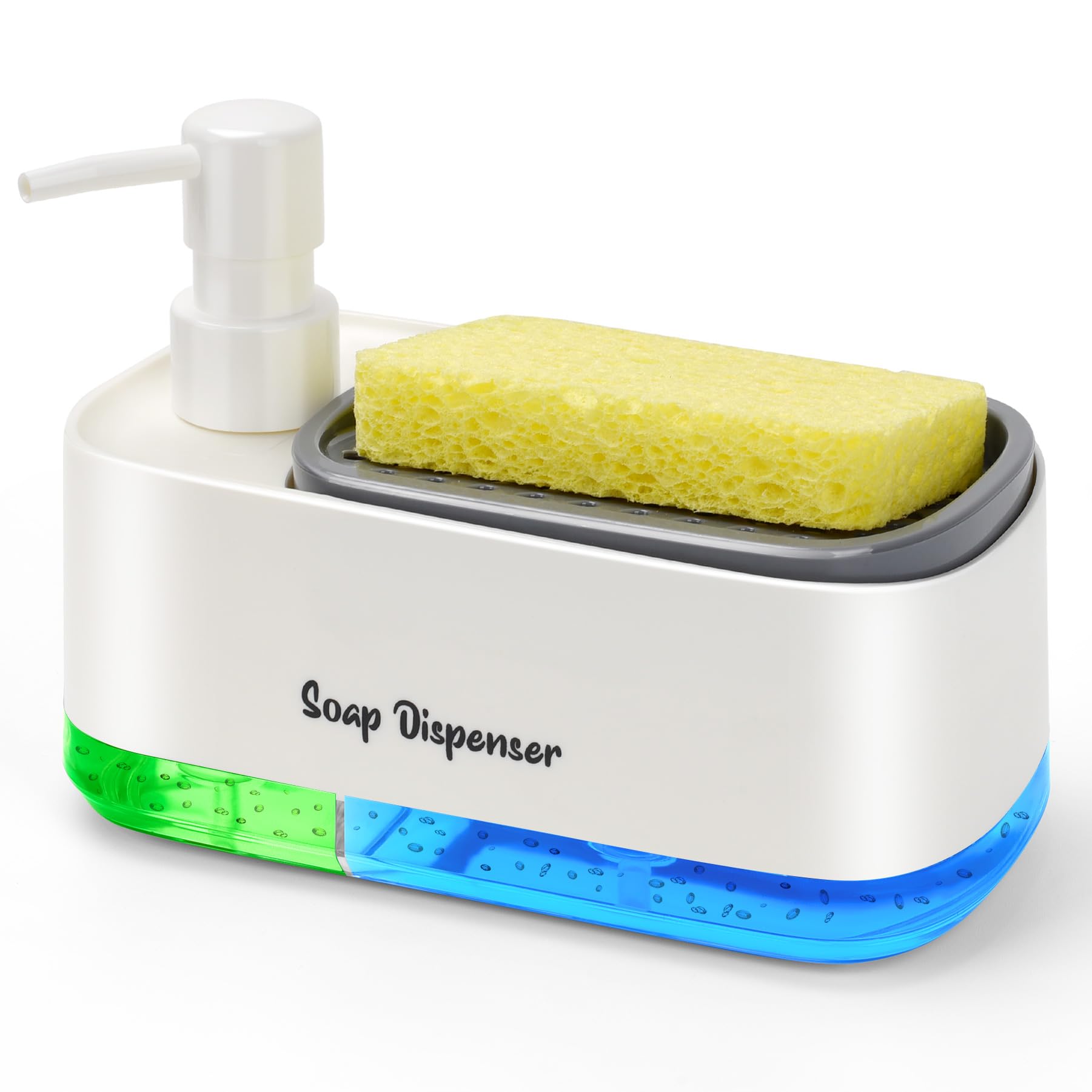 Photo 1 of Hand and Dish Soap Dispenser Set for Kitchen, Dual Soap Dispenser with Sponge Holder, 3-in-1 Countertop Soap Pump Dispenser for Kitchen Sink, Useful Kitchen Gadgets - White