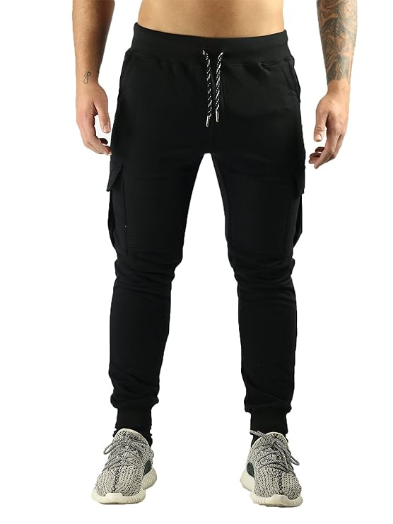 Deadstock Trackpants in Biker Jeans Look – Lange Schwarze Jogginghose für Männer/Herren in Regular fit