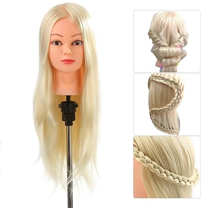 Anself Maniquí De Cabeza De Cabello Largo30 66cm Pelo Humanocolor Amarillo Clarocon Soportepara Aprendizaje Prácticas De Peluquerías