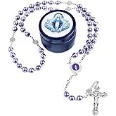 WHLHMK 8mm Rosary Beads for Women, Black Glass Pearl Guadalupe Rosary with Gift Box, Anglican Prayer Beads Catholic Gifts