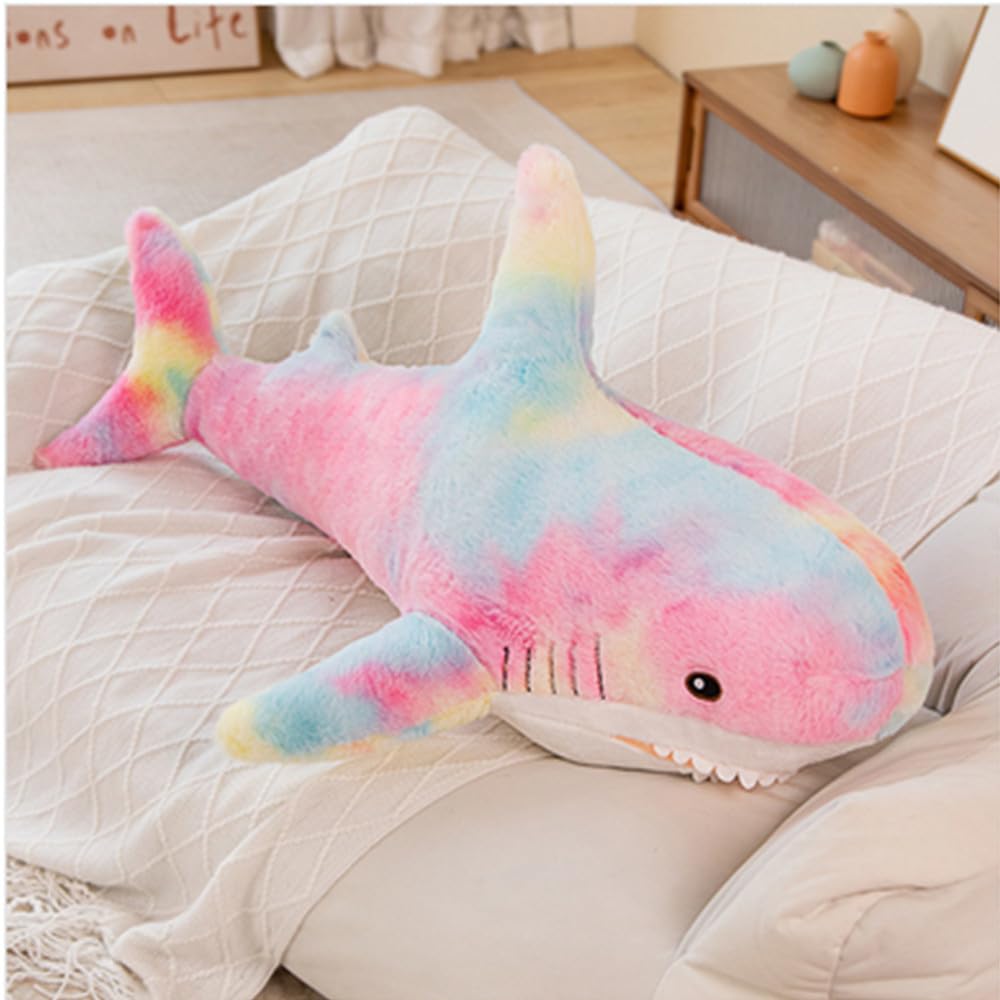 OUKEYI 30 Inch Giant Shark Stuffed Animal Pillow, Soft Big Shark Plush Toy for Kids, Comfortable Sleeping Back Cushion Doll Gift (Dazzling Colors)
