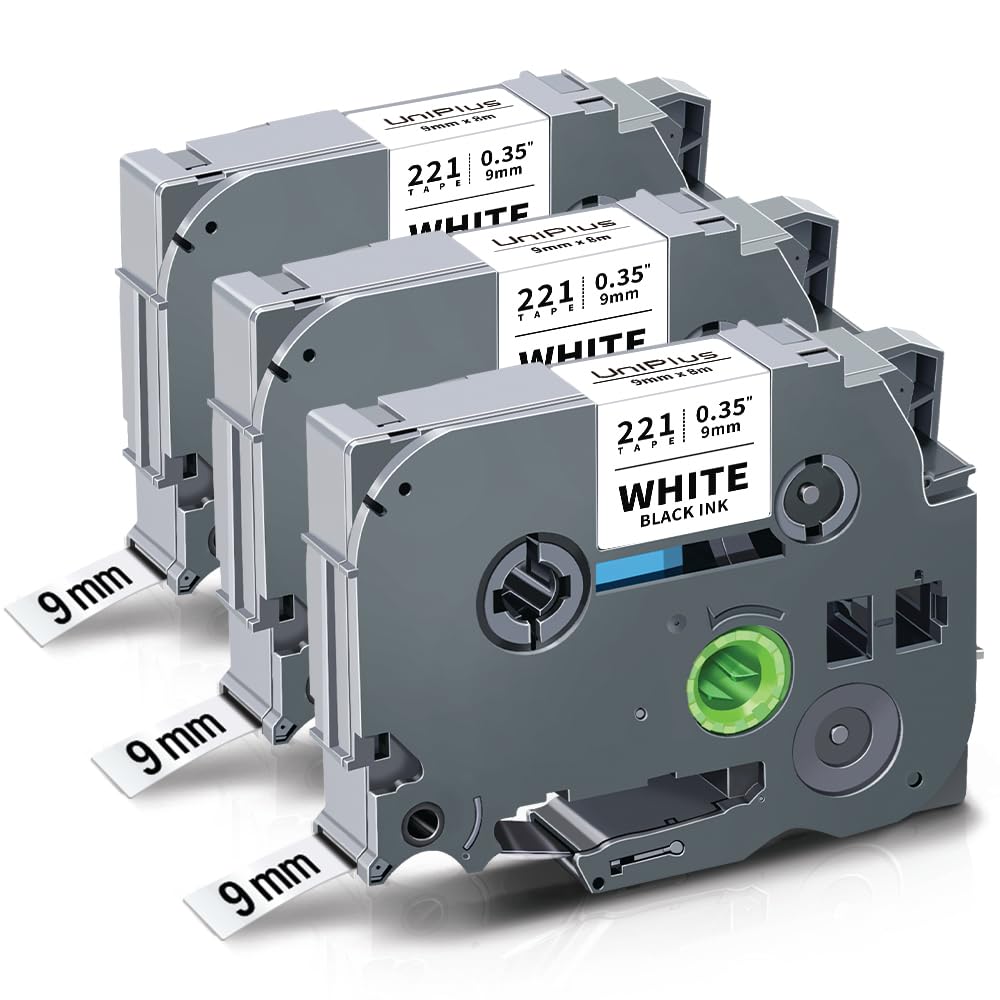 UniPlus Compatible 9mm Label Tape Replacement for Brother P-Touch Tze221 Tze-221 Laminated Work with Brother H101C PT-1000 PT-H105 PT-H107 PT-D200 PT-E100 PT-H75 PT-P300BT, Black on White, 3-Pack