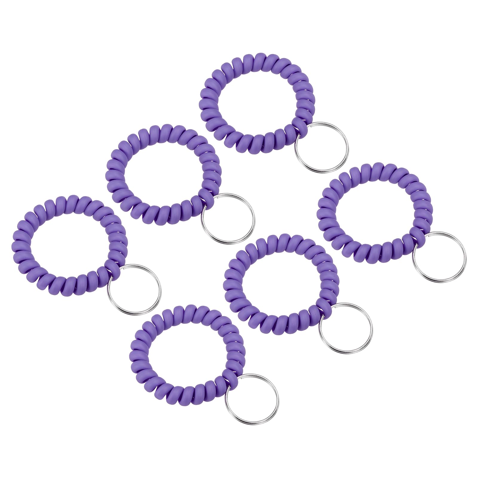 PATIKIL Stretchable Wristband Wristlet Keychain, 6 Pack TPU Spiral Wrist Coil Key Ring Holder for Outdoor Sport Gym Pool Sauna ID Badge, Matte Light Purple
