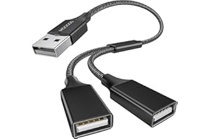 MOGOOD USB Splitter Cable USB y Splitter Adapter Dual USB 2.0 Power Cord Extension for Charging/Data Transfer Dual Double USB Port Extender Hub Extra Multiport Data Split Adapter for Laptop/Mac/Car