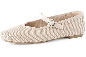 FancyRing Women's Mary Jane Ballet Knit Flats Square Toe Washable Comfort Shoes with Straps for Office Casual Wear Softable Low Top
