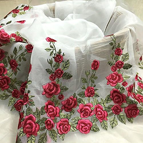 51 inches Width IRIZCO 3D Floral Rose Embroidery Organza Lace Fabric by The Yard