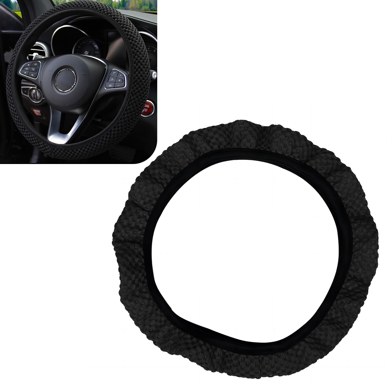 Photo 1 of Tesnaao Pack-1 Car Steering Wheel Cover, Ice Silk 3D Massage Mesh Breathable Without Inner Ring Steering Wheel Cover, Elastic Easy Grip Anti-Slip Protector for 14.5"-15", Universal for Cars (Black)
