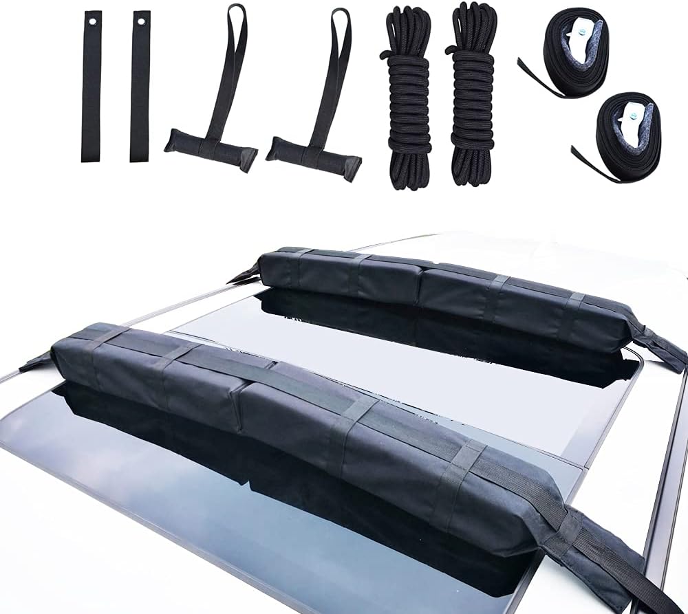 Alfa Gear Universal Extra Long Lightweight Anti-Vibration Roof Rack pad for SUP/Snow Board/Ski Board with Hood Loop and Truck Straps Products Size 37.8"X4.5"X3.1" 2 pcs/Set Black: Automotive