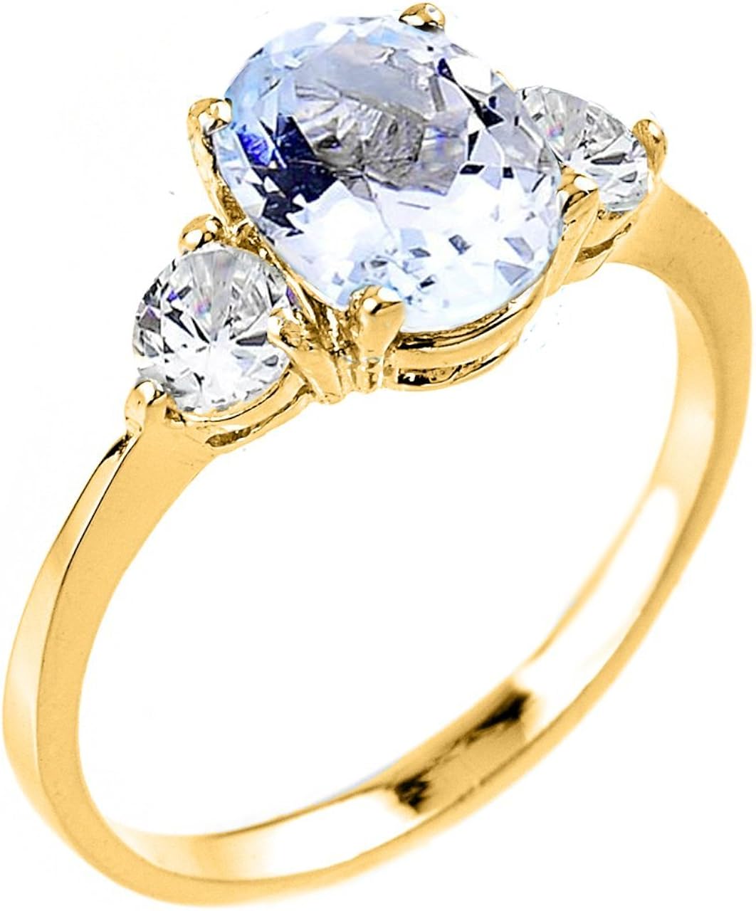 Dainty 14k Yellow Gold Aquamarine 3Stone Engagement Ring