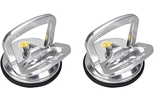 SOLUDE 2Pack Aluminium Vacuum Heavy Duty Suction Cup Lifter for Glass Window Tiles Mirror Granite,Gripper Sucker Plate,Double Handle Locking,Single Plate