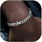 ChainsHouse Barbed Wire Bracelet, Cuban Link Chain Bracelet for Men, Stainless Steel Gothic Punk Thorns Hand Chain, Hip Hop Jewelry, 5/7/9/12mm Width, 7"-8.3" Length, Send Gift Box
