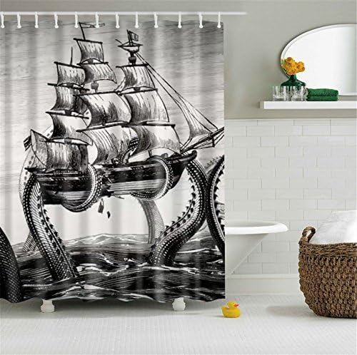 Shower Curtain with Hooks Modern Artistic Polyester Fabric Sailboat 3D Digital Print Waterproof Antibacterial Mold &amp; Mildew Resistant Non-Toxic Eco-friendly 72x72 inch Bathroom Decor Accessories 709