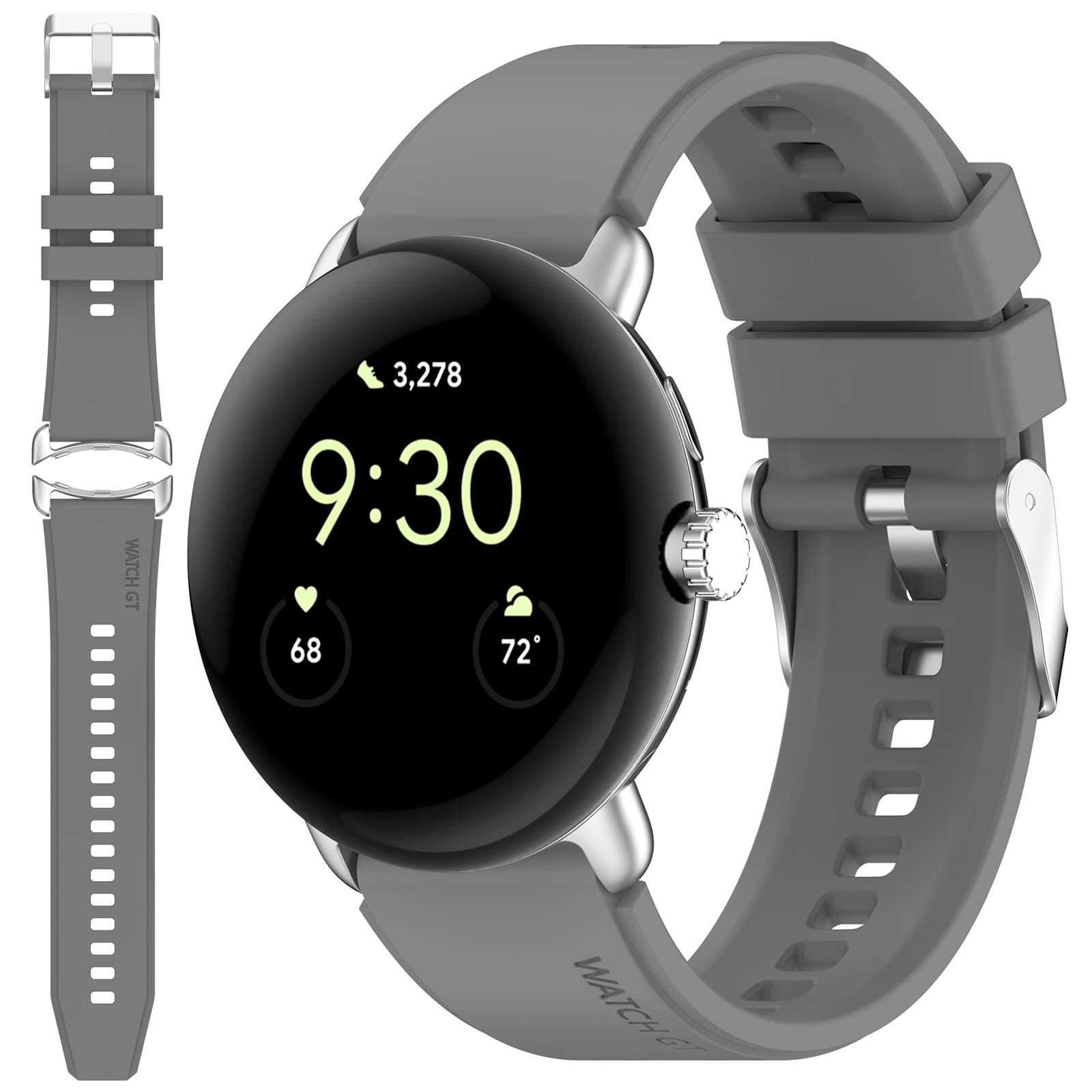 Miimall Silicone Strap for Google Pixel Watch 3 41mm/2/Pixel Watch, Breathable Lightweight Sport Band, Adjustable Replacement Wristband, Gray