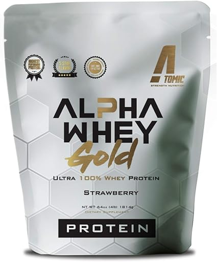 Amazon Com Atomic Strength Nutrition Alpha Whey Gold Ultra 100 Whey Protein Strawberry Easy To Digest Meal Replacement Sugar Free Fat Free Gluten Free Lactose Free 4lb Health Personal Care