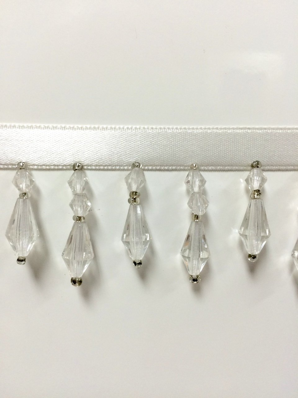 1.5 Crystal Beaded Fringe Trim White/Clear CBF3/1 White Sold by The