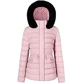 BodiLove Women's Winter Quilted Puffer Long Coat Jacket Plus Size with Removable Faux Fur Hood and Zipper Lilac 3X