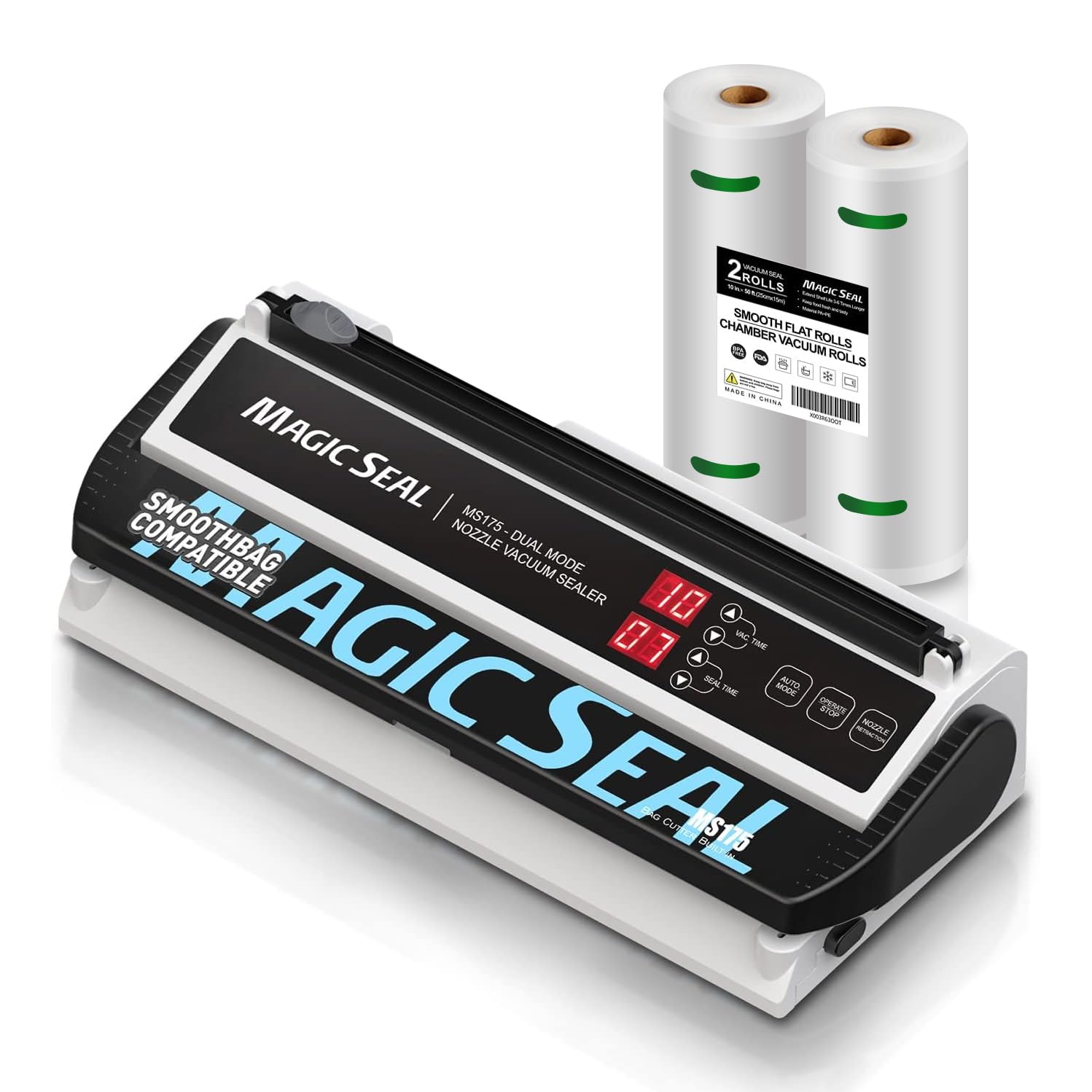 Magic Seal Vacuum Sealer + Smooth Chamber Vacuum Sealer Rolls (10''x50' -2 rolls)