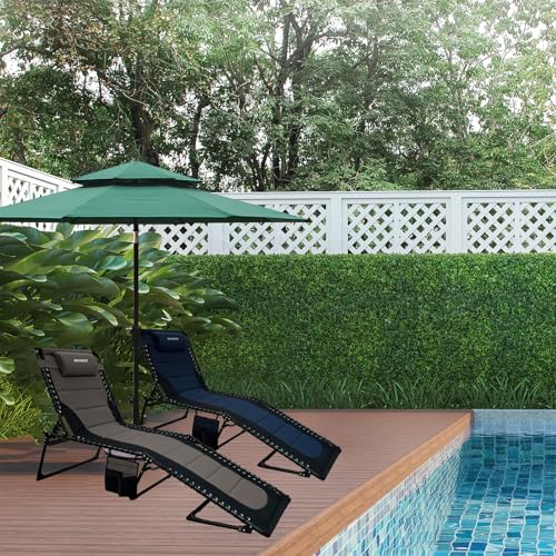 WKFAMOUT Folding Sun Lounger with 5 Adjustable Positions with Removable Pocket and Folding Sun Lounger Pillow, Max Load 120 kg for Camping, Beach, Garden, Outdoor, 190 x 59 cm, Khaki