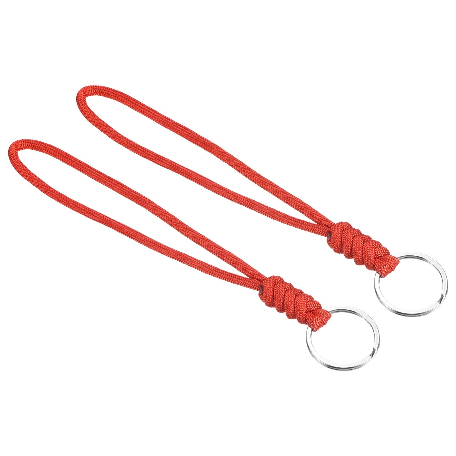 PATIKIL Paracord Lanyard with Keyring 8 Inch, 2 Pack Wrist Keychain Cord Metal Hook Strap for Keys Whistle ID Card Badge Holder, Red