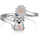 qielizhu Raccoon Ring 925 Sterling Silver Adjustable Racoon Open Rings Cute Animals Jewelry Racoon Gifts for Women