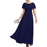 Ever-Pretty Women's Spring Elegant Round Neck Short Sleeve Chiffon Empire Waist Floor Length Formal Dresses Bridesmaid Dress