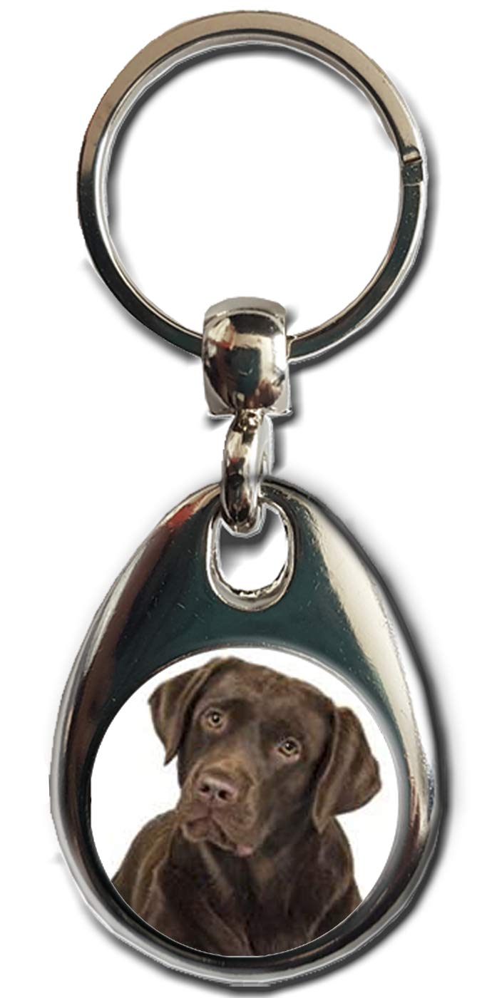 KAZMUGZ CHOCOLATE LABRADOR KEYRING. Heavy quality metal gift keyring. Double sided keychain. Puppy Dog Pet gift.