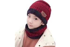 HINDAWI Winter Hat Scarf for Boys Girls Kids (5-14 Years) Slouchy Beanie Windproof Warm Knit Snow Infinity Scarf Skull Cap