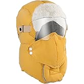 Winter Trapper Hat for Men - Windproof & Waterproof Hat with Removable Mask Goggles Ear Flaps