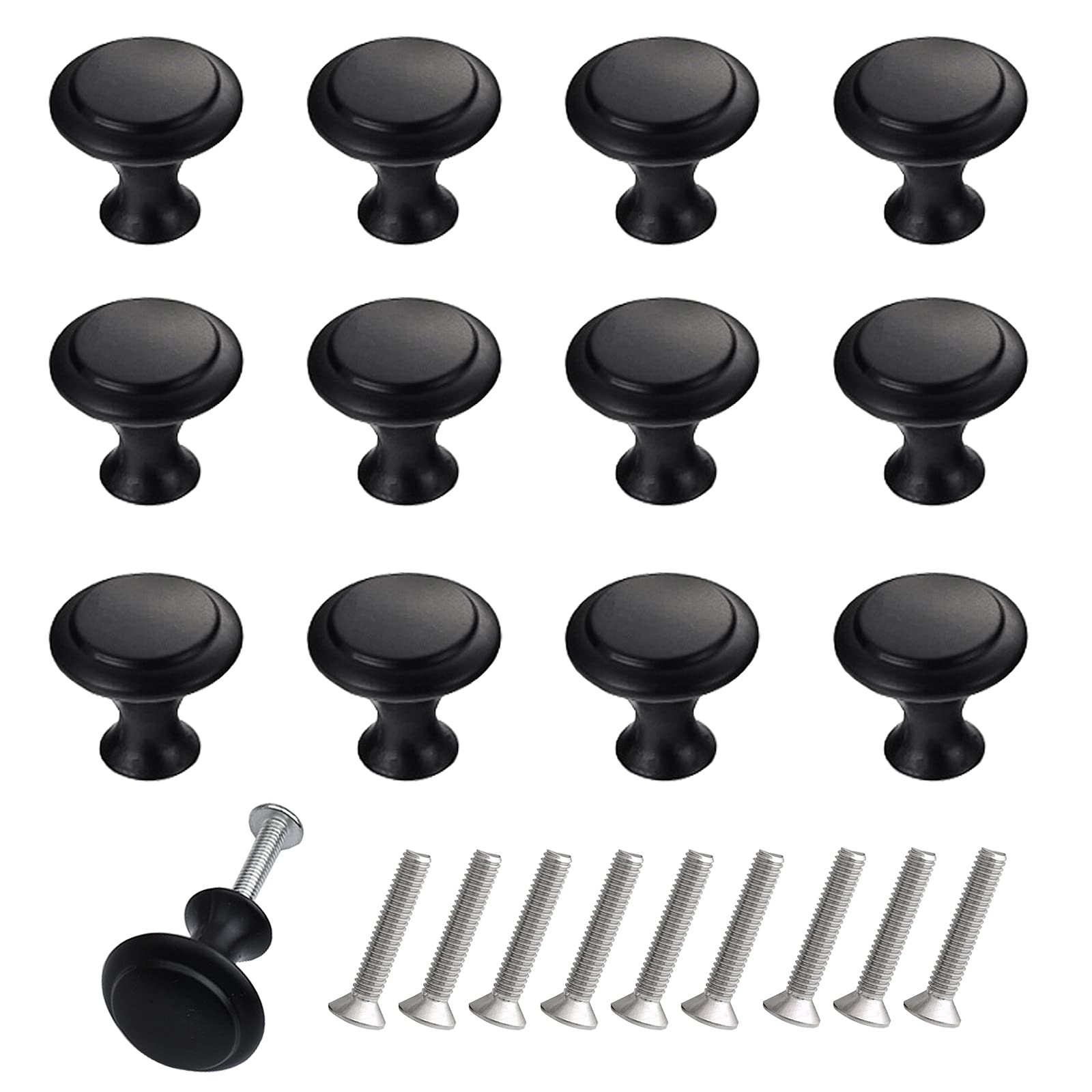 THSIREE 12PCS Cabinet Knobs, Premium Door Drawer Knobs, Round Cupboard Handles with Screws, for Kitchen Bedroom Furniture (Black) — image 1