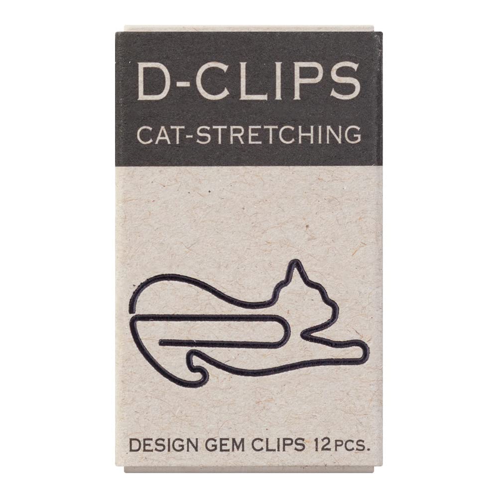 Midori Paper Clip, D-Clips Mini Box, Stretching Cat, 12 Pieces (43350006)