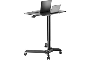 AVLT 44" Ambidextrous Pneumatic Laptop Standing Desk Cart (3 ft 8 in) - Mobile Rolling Desk - Computer Projector Cart - Rolling Height Adjustable Folding Desk - Mobile Black Cart with Brake Casters