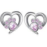 925 Sterling Silver Cute Heart CZ with Cat Puppy Paw Print Stud Earrings Gift for Women Friends (Nickel Free)