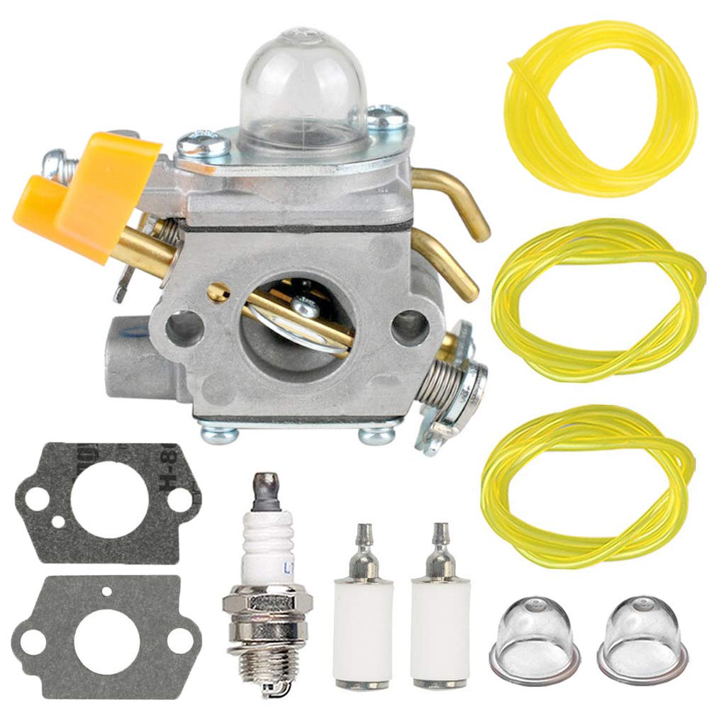 308054043 Carburetor with spark plug Fuel Line Kit for Homelite Ryobi CS26 RY09800 RY28021 RY28041 RY28065 UT32601 UT32601A UT32605 UT32651 UT32651A UT32655 26cc 308054028 Strting Trimmer Brushcutter