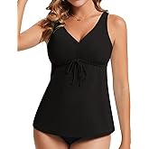WOWENY Tankini Tops for Women Flowy Sleeveless V Neck Bathing Suits Modest Swimsuit Top No Bottom