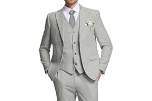 High-End Suits Retro Linen Suit for Men Casual Wedding Suit for Men Slim Fit 3 Pieces Jacket Blazer Vest Pant Groom Tuxedo