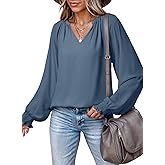 Dokotoo Womens Blouses Dressy Casual Flowy Boho Tops V Neck Long Sleeve Shirts