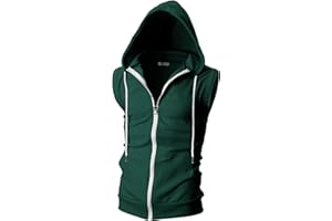Ohoo Mens Slim Fit Sleeveless Lightweight Zip Up Hooded Sweatshirt Vest Hoodie