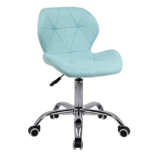 Modern Fabric Swivel Office Chair, Height Adjustable Padded Armless Desk Chair with Wheels for Home Office, Green