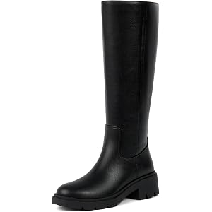 Modatope Women's Knee High Boots Riding Platform Lug Sole Boots | Wide Calf Fit, Round Toe 1.97" Chunky Heel Tall Boots Side