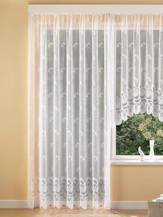 HOME WOHNIDEEN H/ 225 x B/600 cm Jacquard Qualität Langgardinen Fertiggardinen Pari Automatikfaltenband 1:3 Weiß Kräuselband