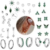 KRFY Flat Back Stud Earrings - 17 Pairs Surgical Steel Stud Earrings For Women Hypoallergenic Hoop Earrings Tiny Screw Back Cartilage Earring Set For Multiple Piercing