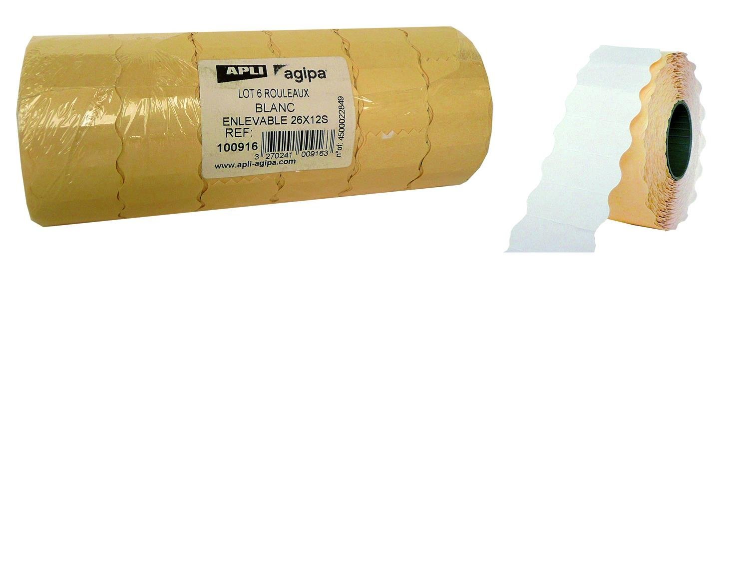 APLI 100916 Pack of 6 Rolls 1500 Labels enlevable Sine 26 x 12 mm White