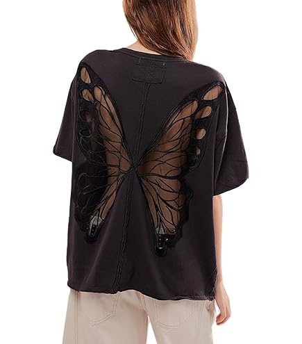 VAOYIU Women's Oversized Butterfly Wing T-Shirt Casual Loose-Fit