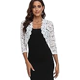 PEIQI Women's 3/4 Sleeve Sheer Crochet Lace Bolero Shrug Cropped Cardigan S-XXL